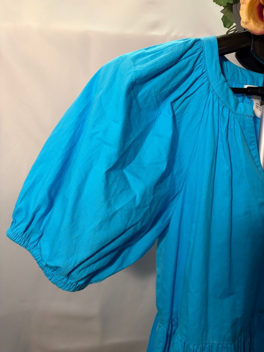 Japna Bright Turquoise Blue Puff Sleeve Mini Dress - Picture 2 of 8